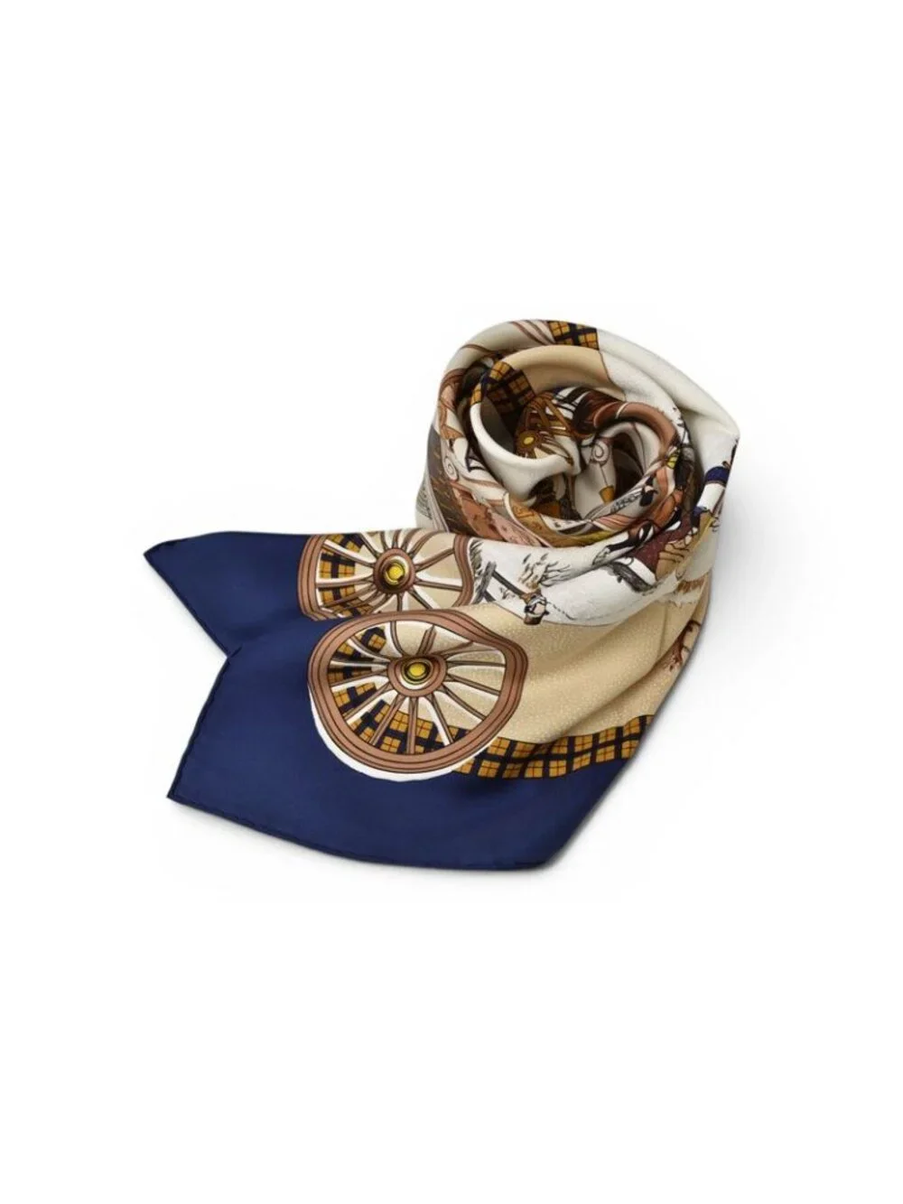 Hermes Carre 90 Scarf Winter Post L'hiver en Poste Vintage Navy White - Picture 9 of 9